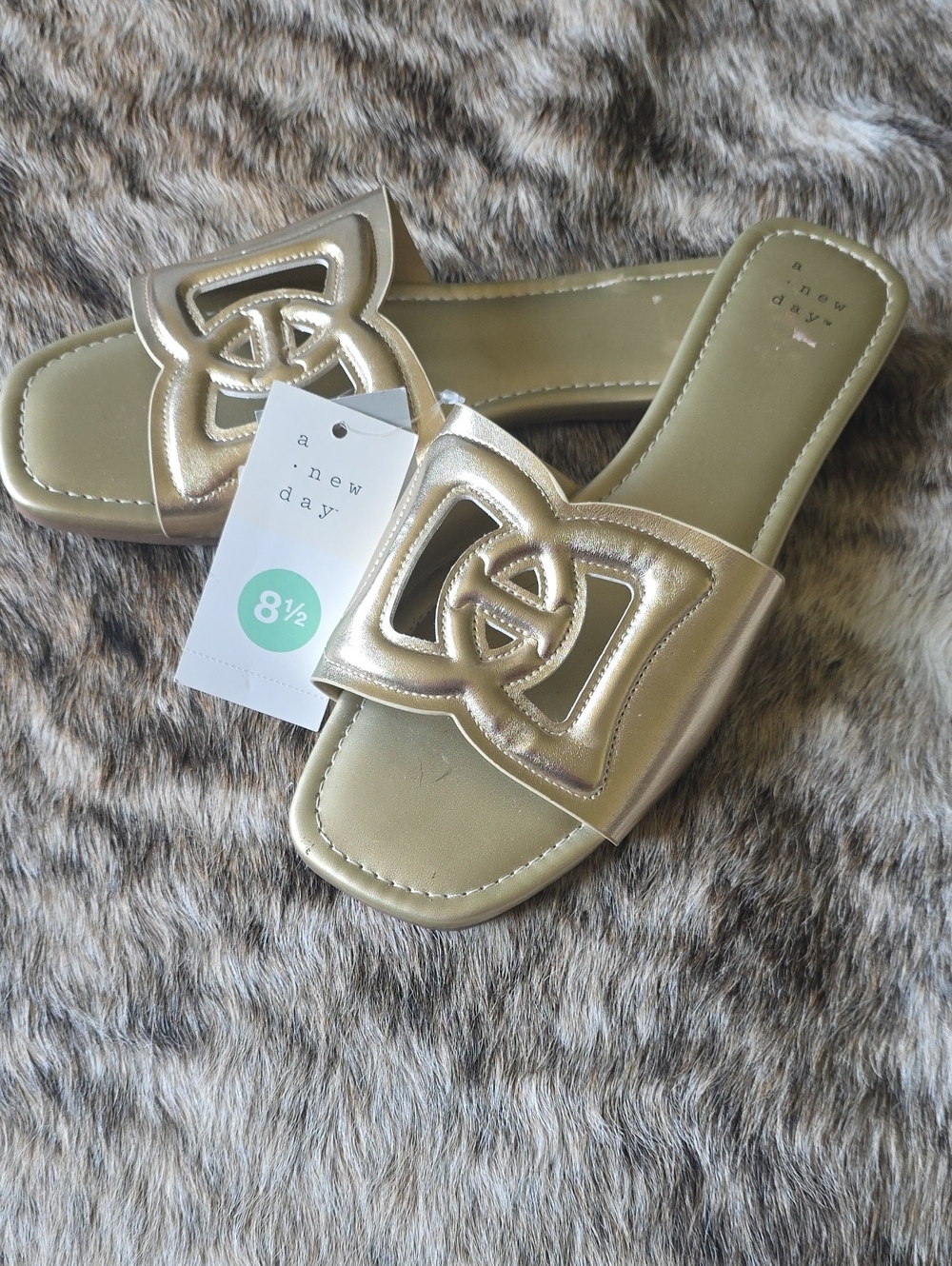 a new day Metallic Gold Cutout Slide Sandals